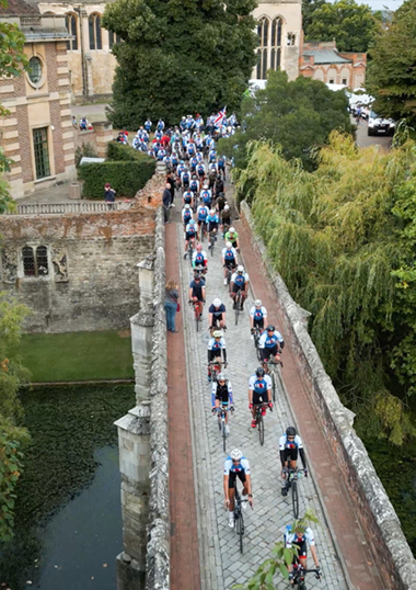 Cyclists Paris to London Drone